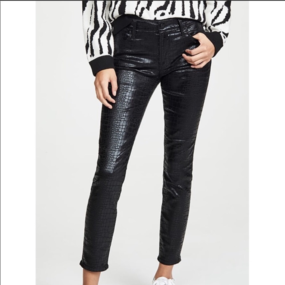 Frame Denim NWT Le High Skinny 24 Nior Croc Black Embossed Glossy Jean Pant